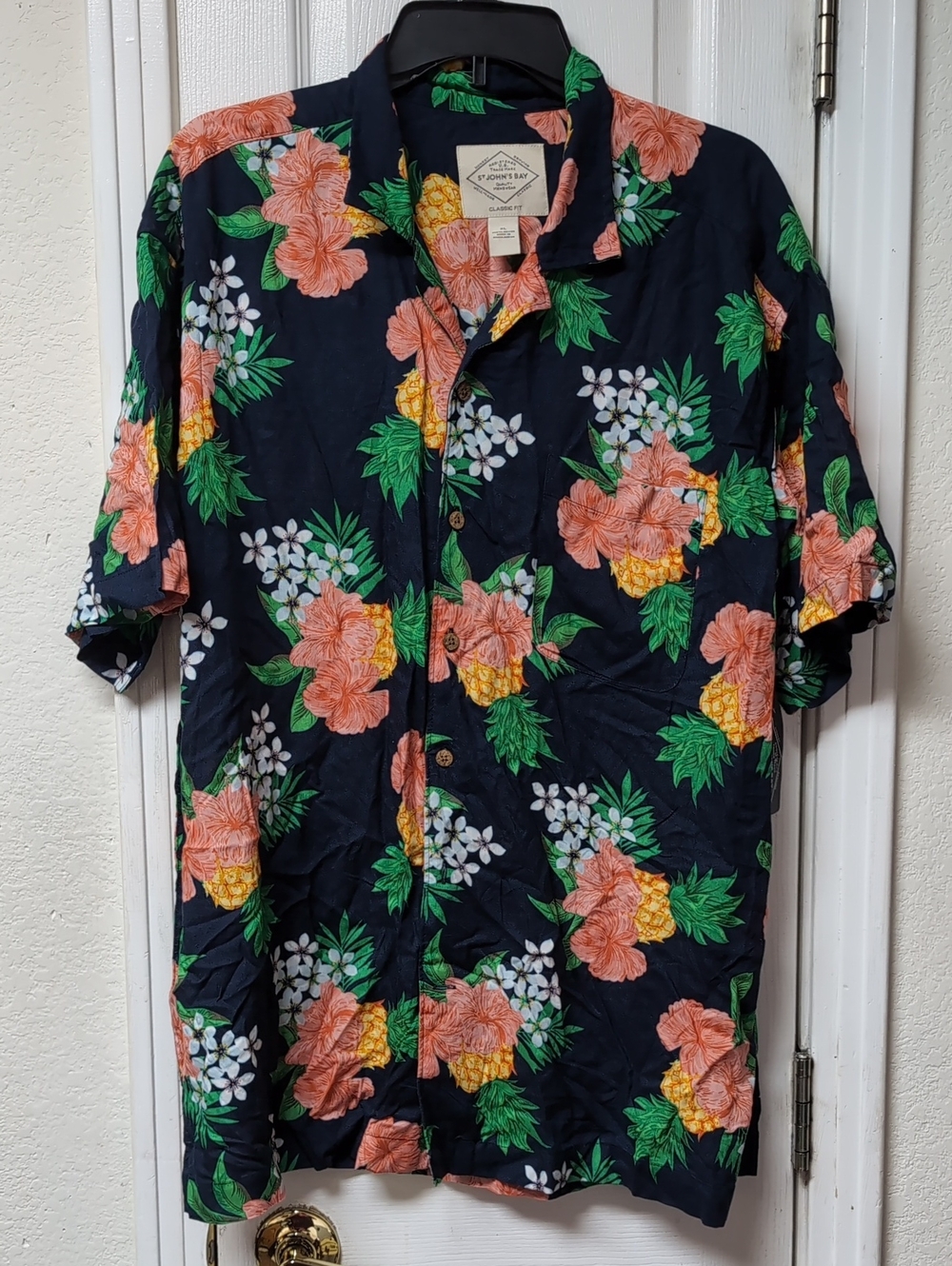 St. John's Bay Navy Floral Short-Sleeve Button-Down Shirt